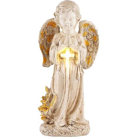 Statues d'anges solaires pour jardin extérieur, figurines d'anges solaires de 30 cm (12 pouces) avec lumière pour la décoration de cimetière et de jardin. (1/5)