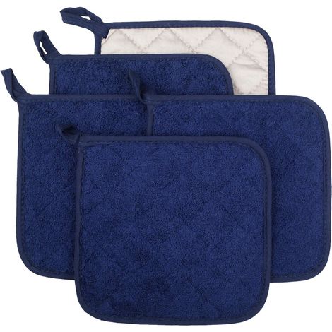 Coton de Cuisine Quotidien de Terry Support de Pot résistant à la Chaleur Dessous Manique pour Cuisine et pâtisserie Lot de 5 Bleu foncé (1/5)