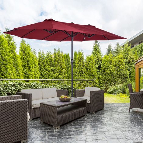 Outsunny Parasol de jardin exterieur parasol double rectangulaire 4.6L x 2.7l x 2.4H m avec ouverture fermeture manivelle. cadre en acier. toile 180 g/m². parasol pour balcon. piscine. bordeaux