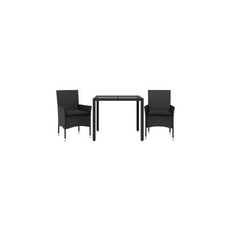 Ensemble à manger de jardin et coussins 3 pcs noir rotin verre (1/5)