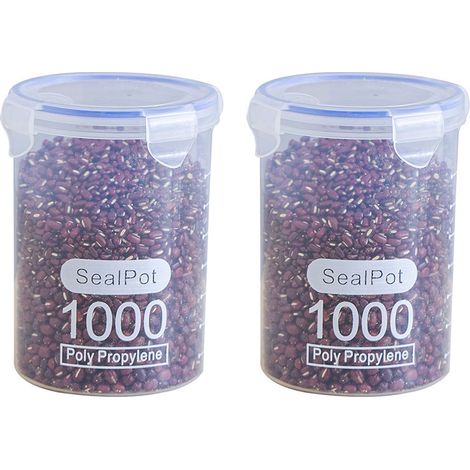 Contenant De Rangement Alimentaire - 2 Pièces - 1 L - Couvercle Étanche À 4 Fermoirs - Pour Céréales Farine Sucre Café - Plastique PP (1/5)