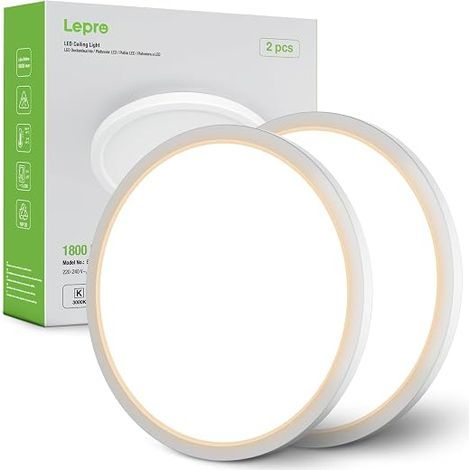 LED Ceiling Light 18 W, 3000 K 1800LM, 115° Angle, 2 Pieces (1/2)