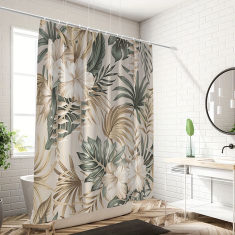 Rideau de douche tropical 180 x 180 cm, imperméable en polyester avec 12 crochets, décoration de salle de bain, lavable en machine (1/5)