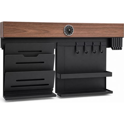 Mensola da parete per cucina in noce senza foratura 66 cm con ganci (1/5)