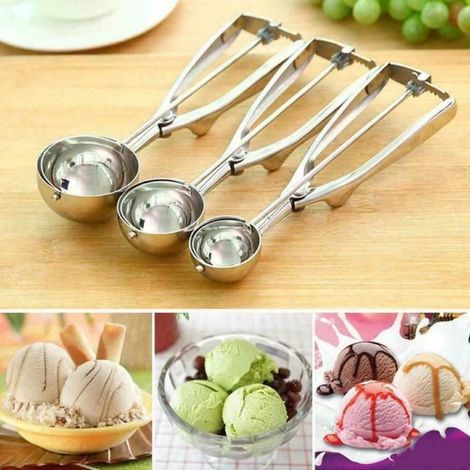 3pc cuillère à crème glacée alimentaire en acier inoxydable avec biscuits gâchette set pâte déclencheur glace ensemble de pour (1/4)
