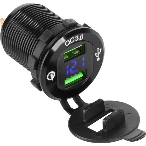 Cargador USB para coche con carga rápida y medidor de voltaje. (1/3)