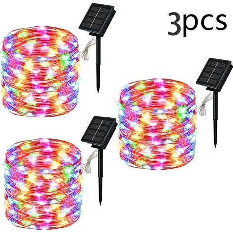 Guirlande lumineuse solaire LED (3 pièces, 12 m, 100 LED) - Feutre lumineux étanche pour jardin, terrasse, sapin de Noël ou fête. (1/5)