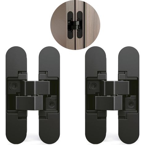 Lot de 2 Charnière invisible pour portes, charnières invisibles pour portes lourdes, charge de 40 kg, ouverture de 180º, zamak, noir (1/5)