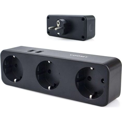 Multiprise Murale, 5 en 1 Prise USB Multiple USB, Multiprise 3 Prises et 2 Ports USB, Prise Multiple Murale USB 4000W, Triplette Electrique pour la Maison Le Bureau Les Voyages (Noir) (1/4)
