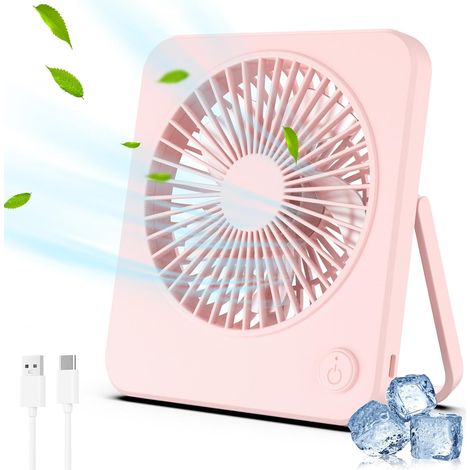 Mini ventilatore da tavolo, ventilatore portatile alimentato tramite USB (senza batteria), ventilatori da tavolo a 3 velocità con cavo di tipo C per studiare, lavorare, dormire - Rosa