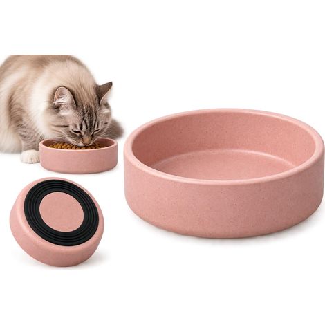 Gamelle Chat Ronde Rose - Gamelle Nourriture et Eau en Bambou - Antidérapante - 250 ML (1/3)