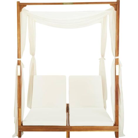 Maison Exclusive - Doppel-Sonnenliege mit Vorhängen und Auflagen (1/5)