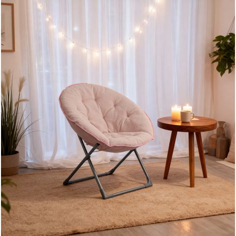 Chaise pliable lune en tissu et métal rose, siège doux pour chambre et terrasse,80x80x37 cm (1/5)