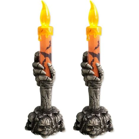Bougeoir en forme de crâne d'halloween, lampe éclairée d'halloween, squelette fantôme main,orange (1/5)