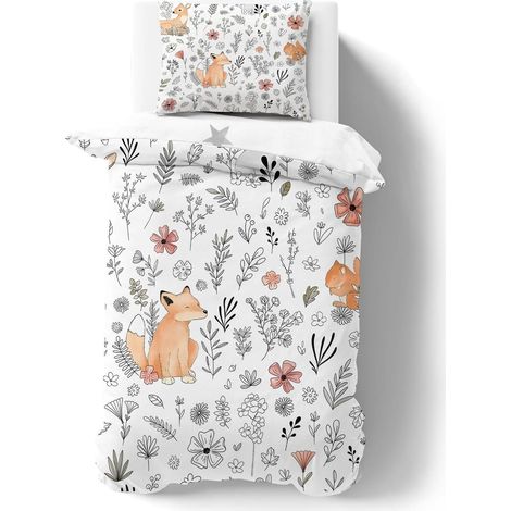 Parure de lit 90x190 Enfant Garçons et Filles Housse de Couette 1 Personne Renard, Animal Ensemble de lit, et 2 Taie d’Oreiller 65x65 (1/5)