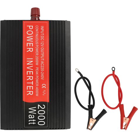 Onduleur 2000W avec témoin lumineux, alliage d'aluminium, DC12V vers AC110V-220V, pour voiture, maison, camion et panneaux solaires. (1/5)