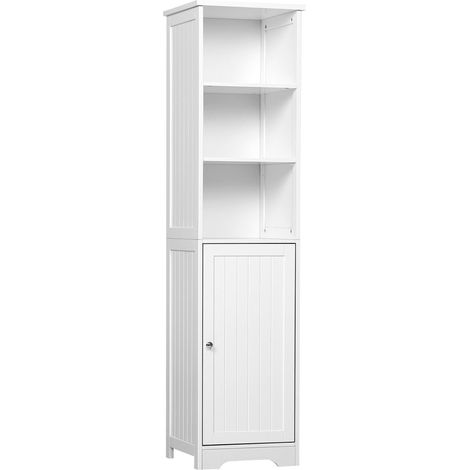 Armoire de salle de bain haute à 5 niveaux, colonne de rangement avec 3 étagères, 1 porte et étagère réglable, 40 x 38 x 160 cm, blanche