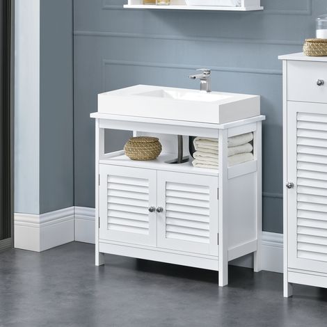 [en.casa] Mueble para debajo de lavabo con 2 puertas y con estante – 60x60x30cm – blanco (1/5)