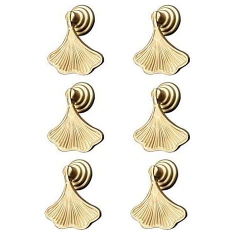 Ginkgo Lot de 6 poignées en forme de feuille Doré avec pendentif en forme de goutte (1/5)