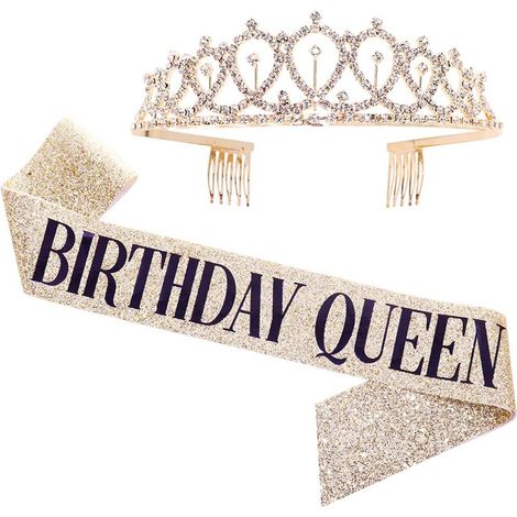 Sash - Couronne Strass - Accessoire Fête Anniversaire Femme - 67 Pouces - Réglable avec Pince et Peigne - Or Brillant avec Lettrage Noir - 1 Pièce (1/5)