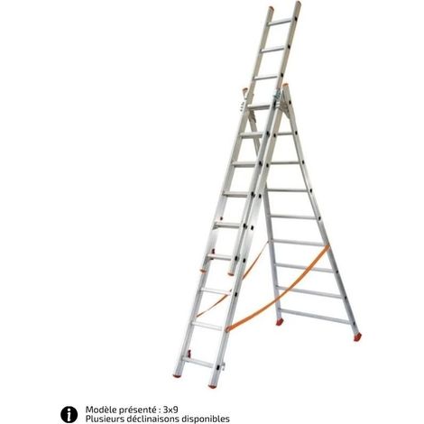 FACAL - Échelle transformable aluminium 3 plans Atlanta – Base évasée – Longueur 4 à 8 m - Longueur déployée 5,94m