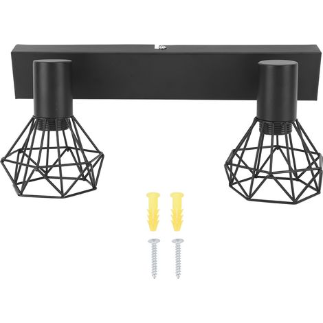 Plafonnier sur rail, 2 têtes, E14, réglable, style vintage, noir, câblé (1/5)