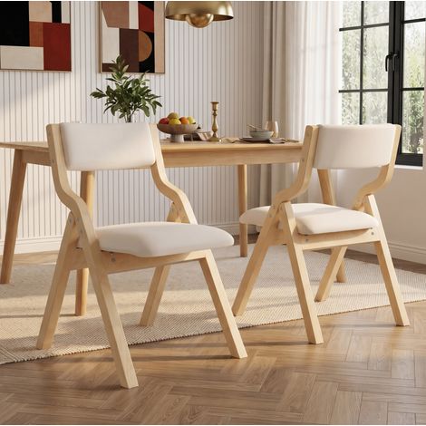 Sillas de comedor plegables de madera y lino, lote de 2, beige OKMYHOME (1/5)