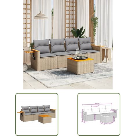 The Living Store 5-tlg. Garten-Sofagarnitur mit Kissen Beige Poly Rattan - Gartenmöbel Set - PE-Rattan Möbel - Outdoor Sofa - Lounge Set - Esszimmergarnitur (1/3)