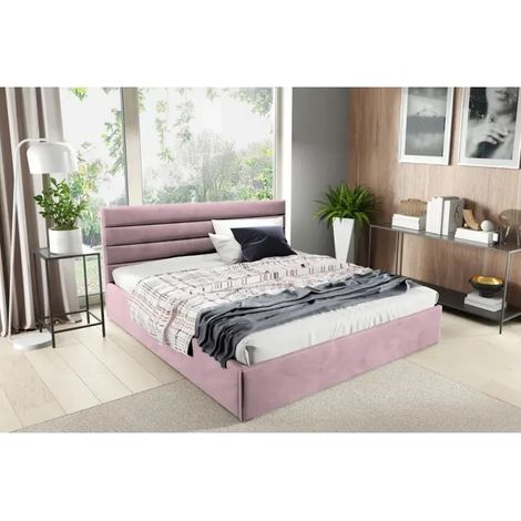 Sofello Polsterbett nach Maß 90x200 Metall-Lattenrost Rosa Velour Samtstoff Velvett mit Bettkasten und Stauraum (1/5)