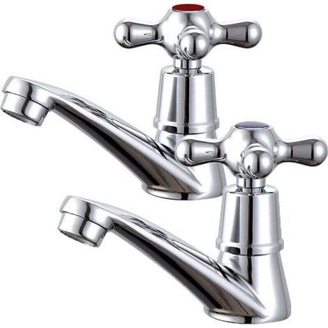 Paire de robinets de lavabo, robinets de salle de bain, mélangeurs, robinet de bain chaud et froid, robinet en laiton - Chromé (1/4)