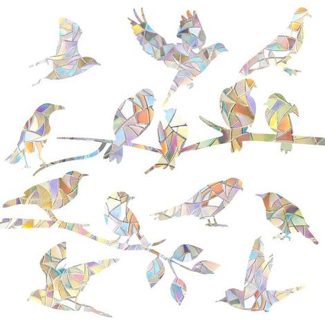 Adesivi autoadesivi a forma di arcobaleno per finestre di vetro, per prevenire le collisioni con gli uccelli. 2 fogli di adesivi con colibrì. (1/5)