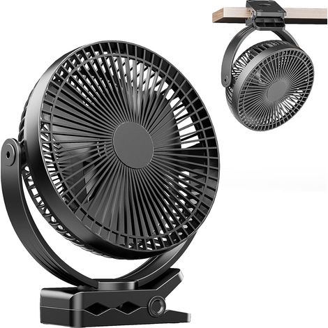 Mini ventilateur Pince USB 8 inch avec batterie 10000 mAh, Portable Petit Ventilateur de Bureau, 4 vitesses, double rotation à 360°, avec câble USB, convient pour les familles, les bureaux (1/5)