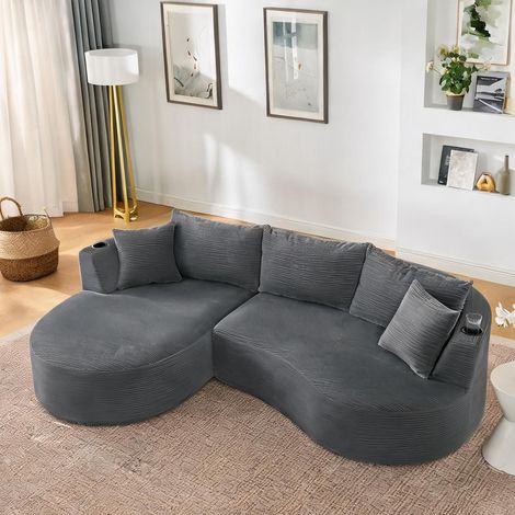 Canapé modulaire compact 3 places avec méridienne gauche et pouf (1/5)