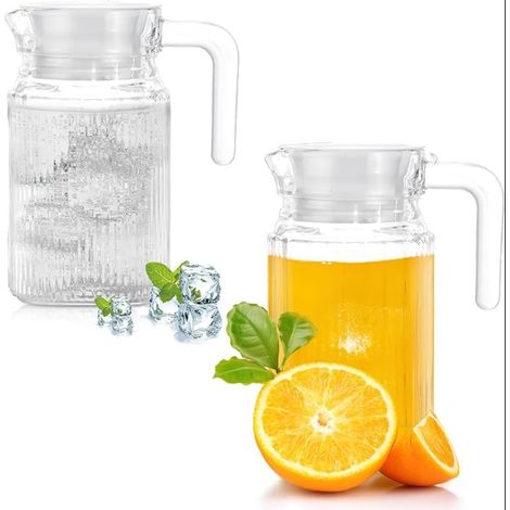 Glass Carafes with Lid Clear Jug with Pouring Spout and Handle Ideal for Refrigerator Hot/Cold Water Ice Tea Milk Juice or Coffee (1/5)