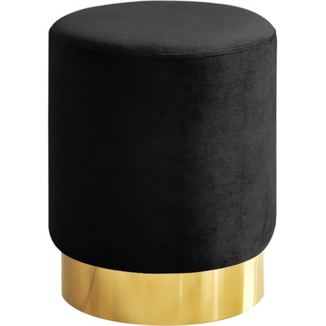 Pouf Cilindro Poggiapiedi Camera Design Pouff Cameretta Con Base Dorata Salotto In Velluto Sgabello Nero (1/5)
