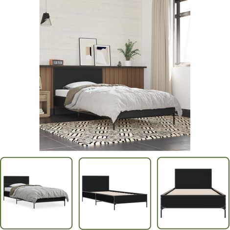 The Living Store Cadre de lit sans matelas noir 100x200 cm - Cadre De Lit - Lit Double - Lit Noir - Lit Design - Literie (1/5)
