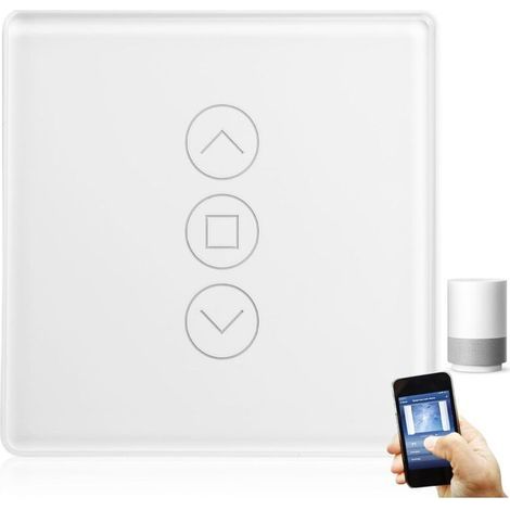 Interrupteur de volet roulant Wi-Fi intelligent, 2,5D, compatible avec Alexa, Yandex et Google Home, minuterie et commande vocale, conducteur neutre nécessaire (blanc) (1/5)
