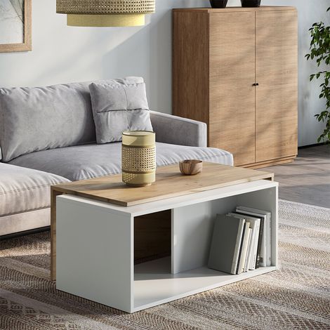 Mesa de centro Paul, Roble blanco/dorado, 90 x 48 cm, Vicco