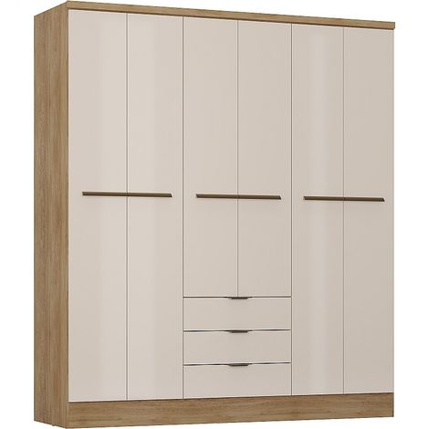 Armadio 6 ante e 3 cassetti L180 cm Beige e naturale - PEROLI