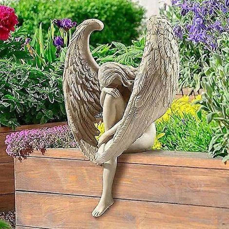 Garten-Engel-Ornamente, Skulptur-Engel-Dekoration, geflgelter Engel, 3D-Gartenstatue, sitzende Fee, Kunstornamente, sitzende Feen-Skulptur