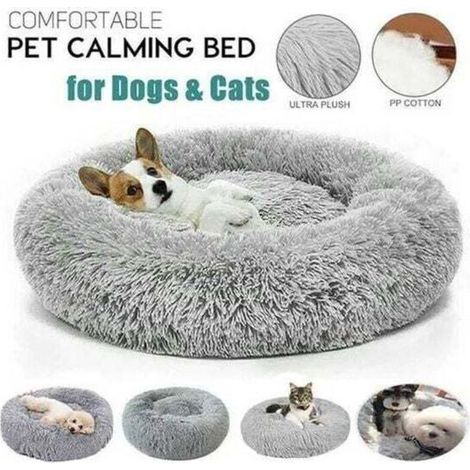 Panier pour chien Ø80 cm, Lit Ronde en Forme de Beignet, Canapé, Panier Chat Chien Lit Rond pour Chats Chiens, Coussin Central Amovible et Lavable, Gris