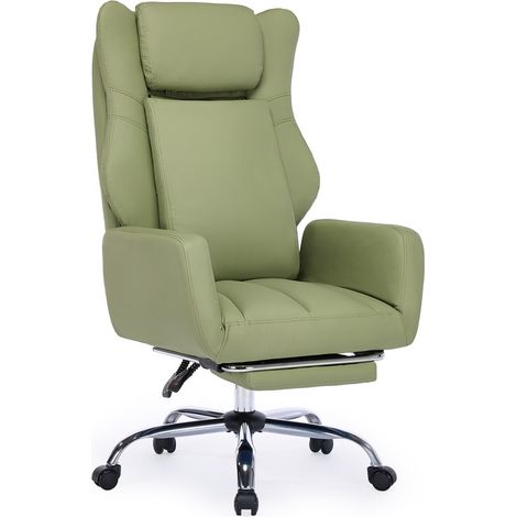 DYHOME fauteuil chaise bureau à pieds croisés avec, revêtement en cuir PU, accoudoirs et repose-pieds réversibles, vert (1/5)