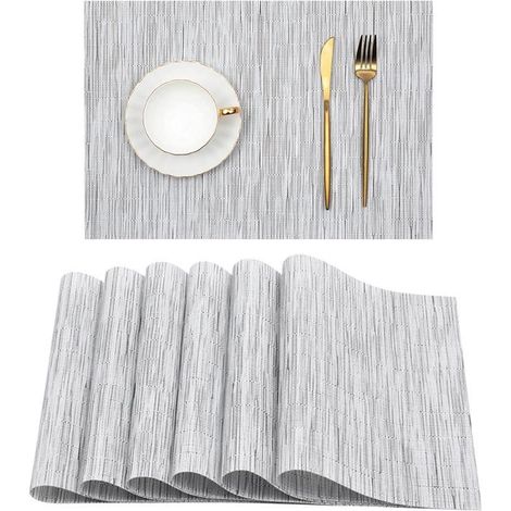 Set de table - KZQ - Blanc argenté - Lavable - Antidérapant - Résistant à la chaleur (1/4)