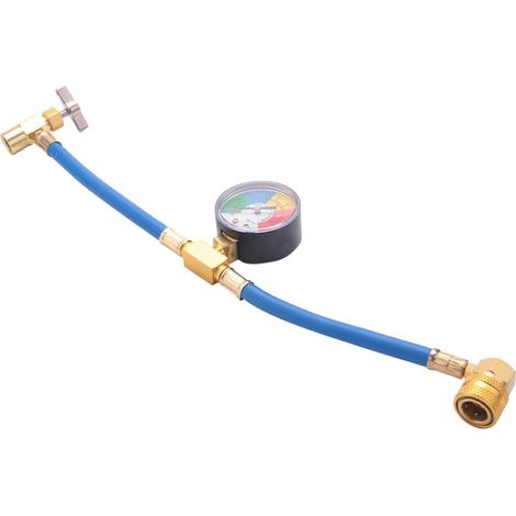 Kit de tuyau de recharge de réfrigérant R134A pour climatisation automobile avec manomètre, kit de mesure de recharge 1/2" pour climatisation avec robinet et manomètre de pression. (1/5)