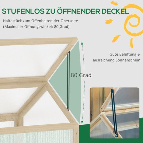 Mini-serre en bois, abri de jardin pour plantes, panneaux en polycarbonate, aération intégrée, 90 x 52 x 49,5 cm, couleur naturelle (1/5)