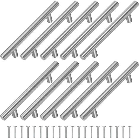 Möbelknöpfe T-förmiger Möbelgriff Edelstahl Schubladengriff Kabinett Knöpfe mit Schraube für Schrank Kleiderschrank Schublade Küche 10 Stück (Silber/148mm) (1/5)
