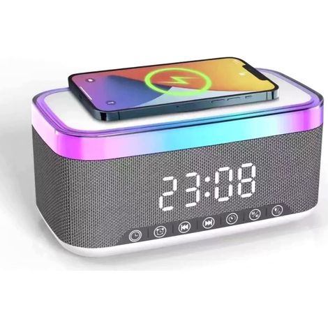 Radio Réveil Bluetooth avec Chargement sans Fil 15W, Réveil Radio Numérique, Réveil Audio Bluetooth Numérique, Réveil Connecté Avec Veilleuse De 6 Couleurs, Double Alarme Pour Chevet Et Bureau(Blanc) (1/5)