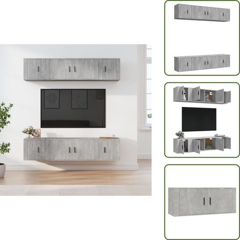 The Living Store Ensemble de meubles TV 6 pcs Gris béton Bois d'ingénierie - Meuble tv gris béton (1/5)