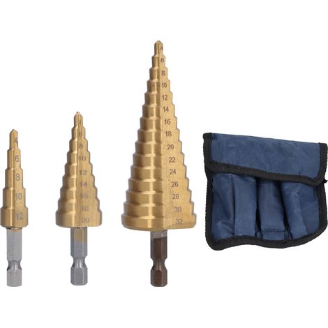 3‑Piece Set Step Drill High Speed Steel Wood Metal Hole Cutter Core Step Drill Bit