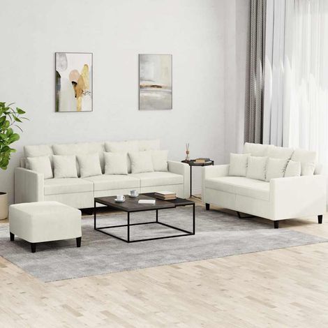 3-tlg. Sofagarnitur mit Kissen Creme Samt (1/5)